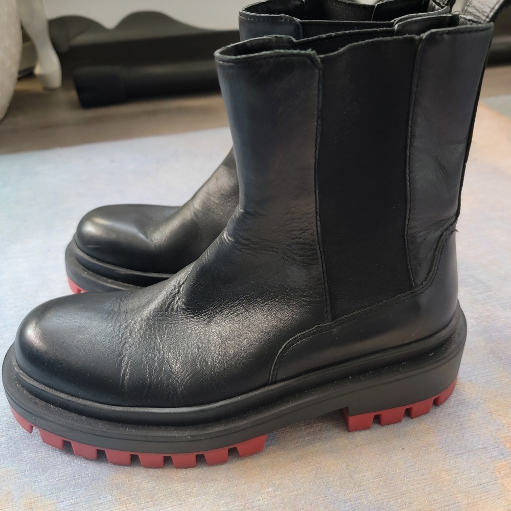Zara Black Leather Boots with Red Soles Size 37